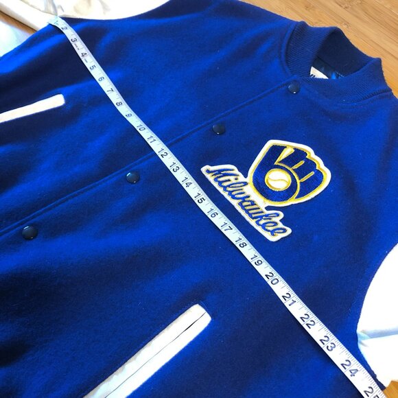 Milwaukee Brewers Wool Leather Varsity Jacket Vtg 90s Large Baseball Letterman - Picture 4 of 14